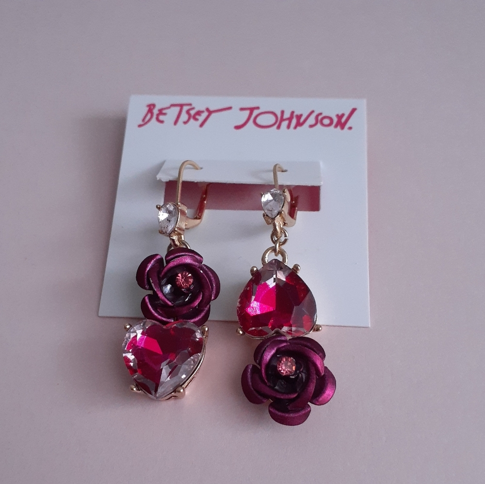 Betsey Johnson Gold and Pink Drop Earrings NWT